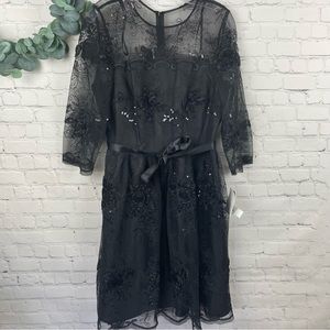ALEX EVENING NWT Black Cocktail Dress Sequin Rosettes size 8